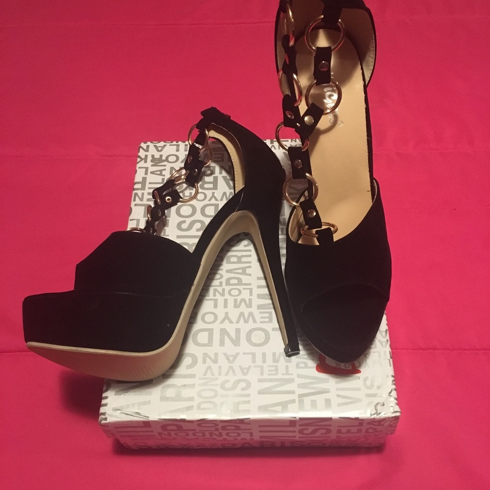 Black suede platform high heels